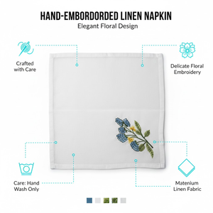 Serviette de table élégante brodée de fleurs, en coton doux, pour la salle à manger, l'hôtel, le restaurant, la cuisine et les événements. - Product Image 3