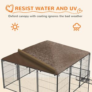 Recinto per cani da esterno 6.9FT X 6.9FT X 5FT con tettoia, colore caffè, box da giardino, gabbia con ciotola rotante, sicuro per animali domestici giganti - Product Image 5