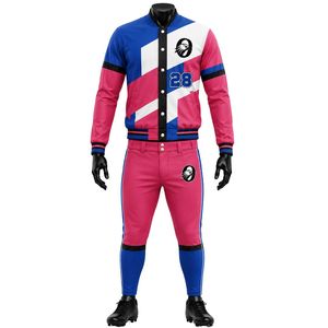 Conjunto de Chaqueta y Pantalones de Béisbol Rosa y Azul, Camisa de Manga Larga con Botones y Pantalones a Juego, Uniforme Deportivo para Adultos - Product Image 1