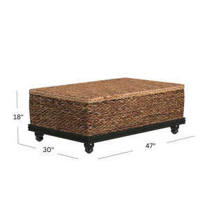 Mesa de centro cuadrada rústica de fibra natural tejida a mano con base de madera maciza para interiores de estilo costero y bohemio - Product Image 5