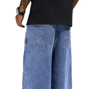 Pantalones cortos de mezclilla para hombre, estilo vintage, holgados, 100% algodón, con doble cintura, efecto desgastado y con cuentas, para verano, estilo streetwear, hasta la rodilla. - Product Image 5