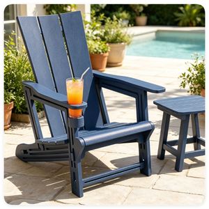 Sedia Adirondack Blu in HDPE Resistente alle Intemperie con Portabicchieri Ergonomica Capacità 330LBS per Uso Esterno - Product Image 3
