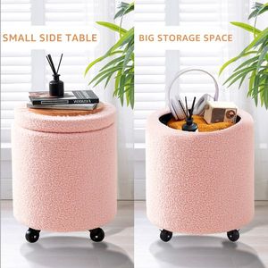 Multifunctional Rolling Stool with Velvet Footrest Storage Ottoman and Coffee Table Ottoman Wheels Vanity Foot Rest - Product Image 6