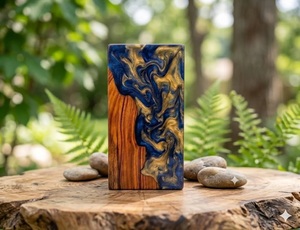 Blue Gold Resin Wood Urn – Handmade <b>Memorial</b> Cremation <b>Box</b> Luxury Blue & Gold Resin Cremation Urn Premium Blue & Gold Wooden Urn - Product Image 3