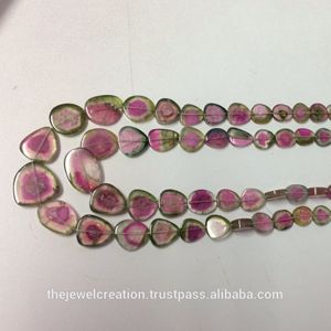 Collier de perles en tourmaline pastèque naturelle de 5 mm, lisses et en forme de tranches, bijoux fins perlés, pierres semi-précieuses véritables, certifiées IGI - Product Image 1