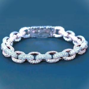 สร้อยข้อมือเงินแท้ 925 ประดับมอสซาไนต์ แบบ Cuban Link ชุบทอง สร้อยคอแบบโซ่  สำหรับทุกเพศ สไตล์ฮิปฮอป เหมาะสำหรับเป็นของขวัญในงานปาร์ตี้ - Product Image 1
