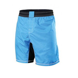 กางเกง MMA สีฟ้าอ่อนสำหรับการแสดง – กางเกงฝึกซ้อมน้ำหนักเบาพร้อมขอบเอวยางยืดสีดำและตะเข็บเย็บแบบตัดกันที่ทนทาน - Product Image 1