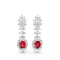 925 Sterling Silber Roter Rubin Ovaler Edelstein Lange Tropfen-Ohrringe Marquise Moissanit Luxuriöse Florale Halo Braut-Statement-Ohrringe nach Maß