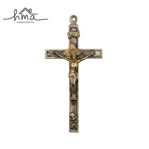 Croix murale en laiton finition antique Jésus Crucifix, décoration religieuse chrétienne suspendue, cadeau vintage pour église et maison, prière - Product Image 6