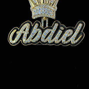 Haute qualité Hip Hop bijoux nom personnalisé pendentif glacé lettre couronne Bali Moissanite noir émail lettres cursives pendentif - Product Image 6