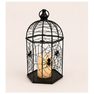 Wholesale Halloween Decor Spider Web Black Metal Birdcage <b>Lantern</b> Spooky Iron Wire Candle Holder for Haunted House & Party Decor - Product Image 1