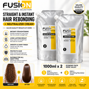 Crème lissante et réparatrice instantanée FUSION 1000ml x2, permanente lissante + neutralisant, résultats de qualité salon - Product Image 1