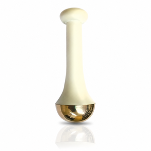 Traditional white Wooden Facial Massage <b>Roller</b> Brass Ends Polished Crafted for Lymphatic Drainage and Contouring - Product Image 1