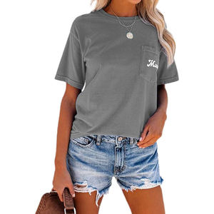 T-shirts à col rond pour femmes Clean Lines, vente en gros, 100% coton, style streetwear surdimensionné, édition été - Product Image 1