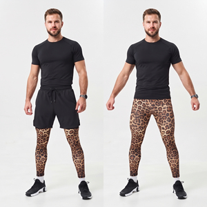 Men's Leopard Print Compression <b>Leggings</b> With Drawstring Shorts Spandex Polyester Men Yoga Fitness 2 in 1 <b>Leggings</b> - Product Image 6