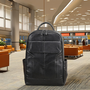 Eco-friendly Casual Vintage Fashion Stylish Genuine <b>Leather</b> Zipper Anti-Theft Traveling <b>Laptop</b> <b>Backpack</b> Waterproof Polyester - Product Image 3