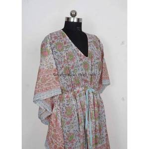 Kaftan long ample en coton vintage fait main pour femme avec cordon de serrage à la taille, taille unique, confortable, idéal comme paréo de plage pour femme - Product Image 5