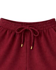 Conjunto de Top Corto Acanalado y Pantalones Cortos con Cordón para Mujer, Color Borgoña con Bordado de Fresa, Atuendo Casual de Dos Piezas Personalizado - Product Image 5