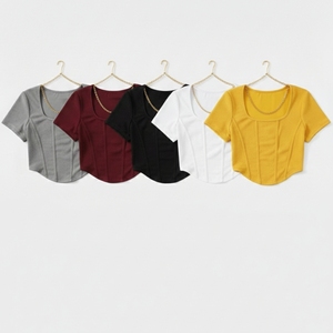Top corto sin costuras para mujer con logotipo personalizado OEM, top corto barato de manga corta para mujer, vestido de verano para mujer al por mayor de Bangladesh - Product Image 1