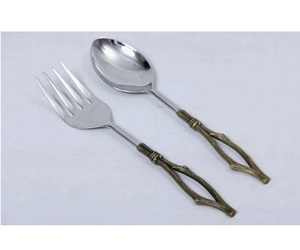 Ensemble de cuillères et fourchettes à salade Address Crafts en acier inoxydable avec manche en résine blanche, ustensiles de cuisine, cuillère de service, articles de service - Product Image 4