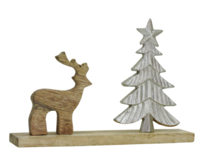 Figurine de renne en bois moderne et durable Artesign et arbre de Noël en aluminium nickelé avec étoile sur base en bois pour la décoration - Product Image 3