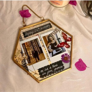 Brass Rectangular Glass Frame With Vintage <b>Book</b> Page <b>Display</b> Handmade Tabletop Photo Frame Vertical Orientation - Product Image 4