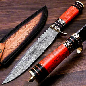 Couteau Bowie Damas 13 pouces, forgé à la main, à lame pleine, avec manche en corne et laiton, idéal pour la chasse, le meilleur couteau de collection, très tranchant, couteau de survie - Product Image 2