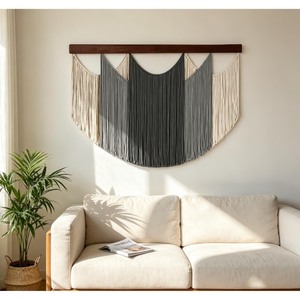 High Standard Macrame Wall <b>Hanging</b> Natural Beige <b>White</b> Fringe Decor Living Room Art Piece Single-Piece Package - Product Image 2