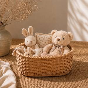 Handmade Rattan Woven Round Storage Basket <b>Nursery</b> Organizer Baby Toy Holder Living Room Home Decor - Product Image 1