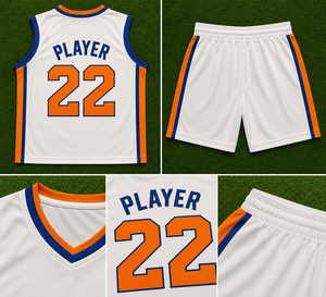 Ensemble d'uniformes de basketball personnalisés pour jeunes, blanc, orange, bleu, maillot et short sublimés, vêtements de sport d'équipe, OEM ODM - Product Image 3