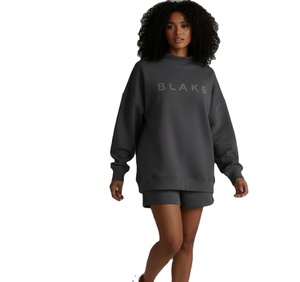 Sweat-shirt décontracté à col montant en molleton tricoté, personnalisé avec broderie et impression frontale, pour femme, idéal pour les tenues de sororité, automne-hiver - Product Image 1