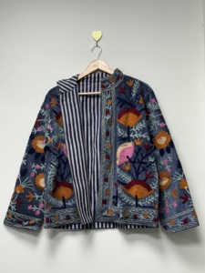 Maaunique Hand Embroidered <b>Velvet</b> Bomber <b>Jacket</b> <b>Women</b> Boho Folk Art Long Sleeve Reversible Eco-Friendly Breathable Floral Winter - Product Image 2