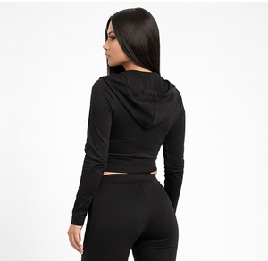 Conjunto Deportivo de Dos Piezas para Mujer con Logotipo Personalizado, Sudadera Corta con Cierre y Pantalones Deportivos de Cintura Alta - Product Image 4