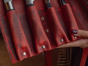 Étui à couteaux en cuir pliable pour chef, idéal pour les voyages, excellent sac de rangement pour outils de cuisine LKR-0291 - Product Image 4