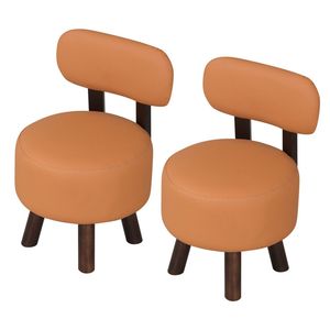 Taburetes de piel sintética naranja de 2 piezas, madera de caucho maciza con capacidad de carga de 330 libras, otomanos pequeños - Product Image 1