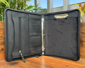 Premium Handcrafted <b>Leather</b> Zipper Pad <b>Holder</b> Organizer Quilted Business <b>Document</b> Binder Office File Portfolio With Ring Binder - Product Image 6