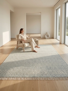 Gray Beige Handwoven Area <b>Rug</b> Braided Low Pile Weave Rectangle Carpet with Fringe for Living Room Bedroom Bathroom - Product Image 5