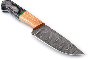 Cuchillo de caza artesanal de acero inoxidable con cómoda hoja curva hecha a mano y mango de madera Pakka, con funda de cuero. - Product Image 3