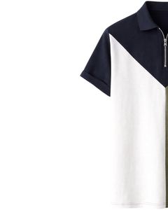 Manufacturer Mens Half Zip <b>Polo</b> <b>Shirt</b> <b>Navy</b> <b>Blue</b> White And Olive Color Block Short Sleeve Casual Knit Top Custom Manufacturer OEM - Product Image 2