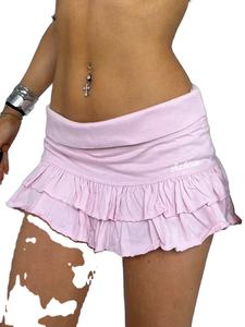 Cotton Sweet Solid Pleated Super Mini <b>Skirt</b> Preppy Style Sexy Slim Low-Waisted <b>Skirts</b> Women 2025 <b>Summer</b> Fashion Streetwear Lady - Product Image 3