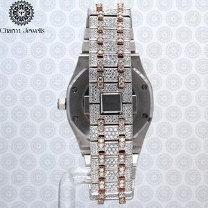 Montre de luxe pour homme Charm_Jewells en acier inoxydable, cadran 40 mm, accent diamant or rose, mouvement mécanique analogique, fermoir papillon - Product Image 5
