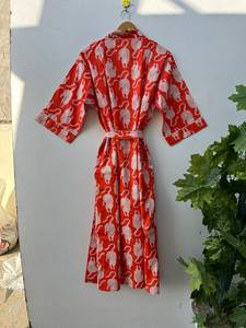 Robe kimono en coton à imprimé oiseaux, peignoir bohème, vêtements de détente élégants pour femmes - Product Image 2