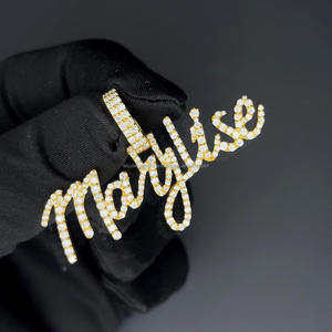 Collier avec nom personnalisé Hip Hop, lettres cursives serties de diamants, pendentif avec initiales, colliers pour couples, bijoux en argent sterling - Product Image 2