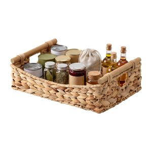 Cestas de Almacenamiento Clásicas de Jacinto de Agua con Asas de Madera, Contenedores de Almacenamiento para Despensa Hechos en Vietnam - Product Image 1