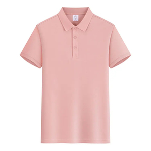 Men's Pink Short Sleeve Polo Shirt Solid Color Oxford Fabric Regular Fit Button Closure Casual Style Woven Material - Product Image 1