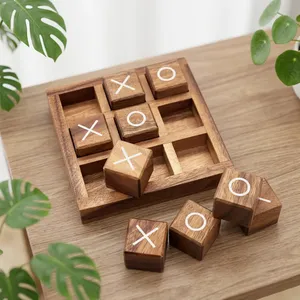 Wood Tic Tac Toe Board Game Brass <b>Pieces</b> <b>Wooden</b> <b>Chess</b> Board Family Party Tabletop Toy Decor - Product Image 2