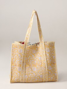 Bolso Tote de Algodón Acolchado Surtido OEM, Bolso de Hombro con Estampado Floral Amarillo, Venta al por Mayor para Mujer - Product Image 2