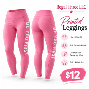Leggings de yoga estampados para mujer, de cintura alta, elásticos y suaves, con estampado de letras laterales, pantalones de entrenamiento y capa base para gimnasio - Product Image 1
