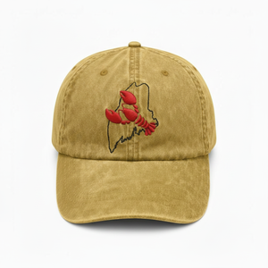 Gorra de Béisbol con Bordado de Langosta, 100% Algodón, Diseño del Contorno del Estado de Maine, Estilo Vintage Lavado, Gorra Tipo Dad, Estilo Personalizado OEM - Product Image 3
