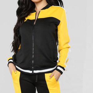 Chándal Deportivo para Mujer en Negro y Amarillo con Bloques de Color, Cierre Completo, Manga Larga, Bolsillos Laterales, Material de Poliéster, Ropa de Otoño - Product Image 5